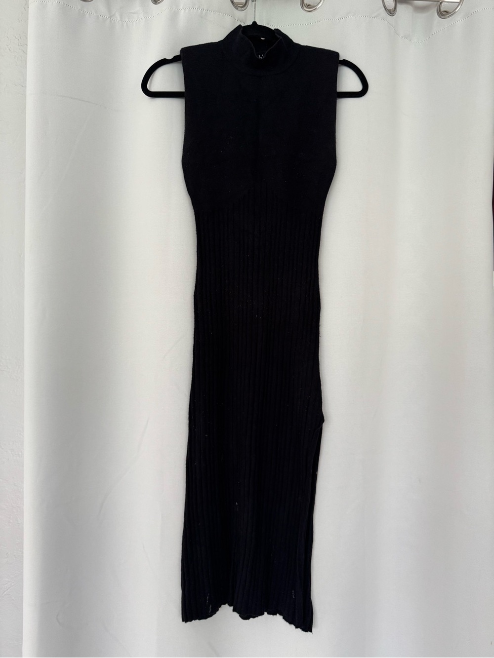 fab'rik Black Sleeveless Ribbed Turtleneck Maxi Dress